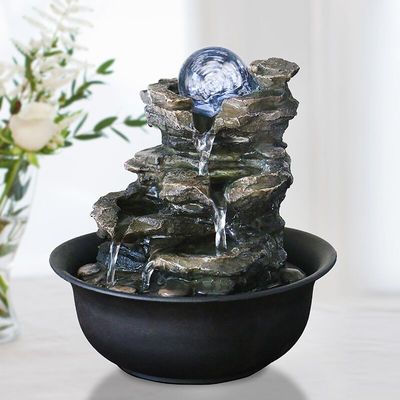 LED를 가진 유리제 공 Polyresin 가정 실내 장식 거실 분수에 실내 바위 산 협력 업체