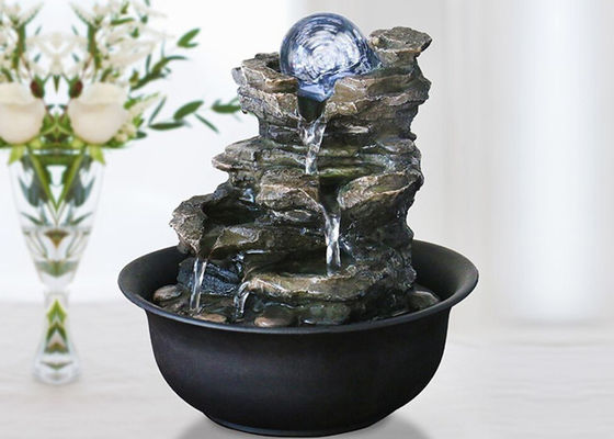 LED를 가진 유리제 공 Polyresin 가정 실내 장식 거실 분수에 실내 바위 산 협력 업체